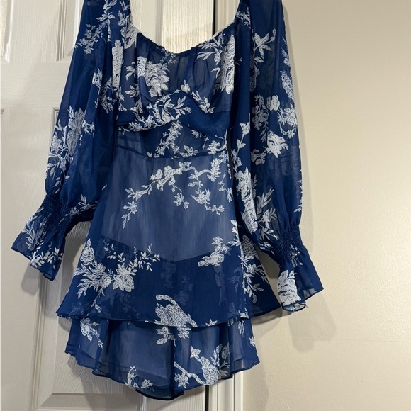 WOMEN FLORAL OFF SHOULDER ROMPER SHORT JUMPSUIT SIZE XL - Picture 5 of 6